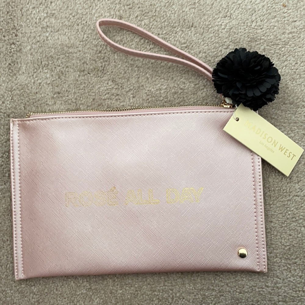 Madison West “Rosé All Day” clutch, pink, 7”x 11”